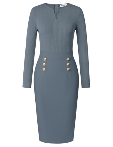 Image of GRACE KARIN Women's 2026 Fall Henly V Neck Business Work Dress Long Sleeve Bodycon Midi Elegant Office Sheath Dress