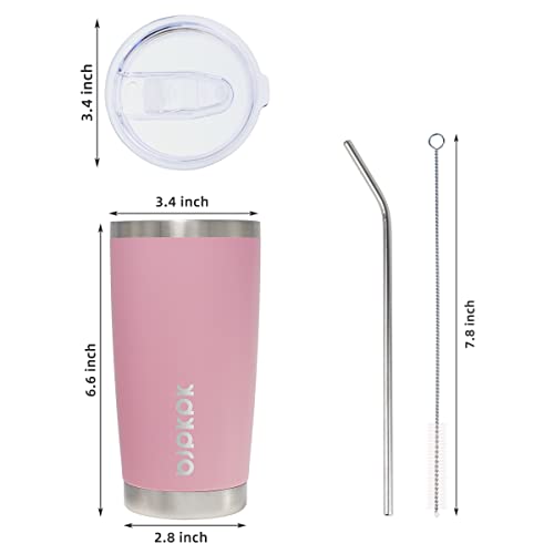 Image of BJPKPK 20 oz Coffee Tumbler with Lid, Straw, Insulated Stainless Steel Mug | Double Wall Vacuum, Keeps Hot /Cold, BPA Free, Leak Proof, Iced Coffee Cup Fit Car Holder, Travel & Beach Ready, Light Pink