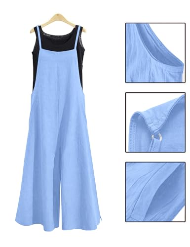 Image of YESNO Women Casual Loose Long Bib Pants Wide Leg Jumpsuits Baggy Cotton Rompers Overalls with Pockets PZZTYP2