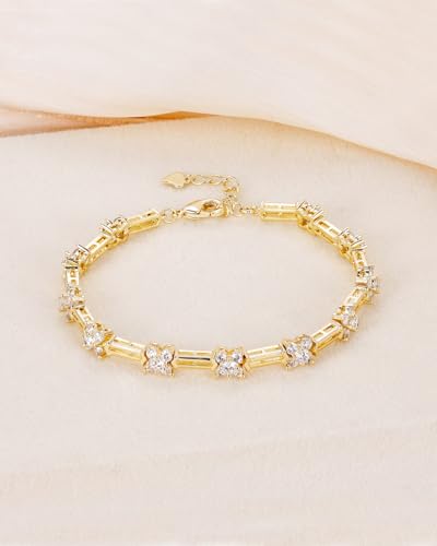 TIGRADE 14K Gold Plated Bracelet for Women Dainty Cubic Zirconia Adjustable Link Chain Bracelets for Lover Mom Friends Size 6.5-7.5 Inch3