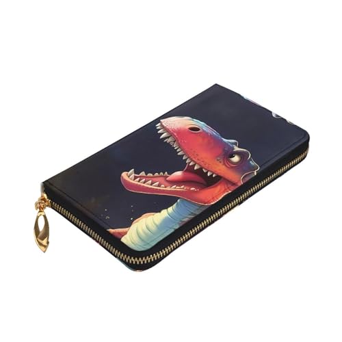 Leather Wallet 7.48 x 4.13 in - Stylish and Durable Wallet for Women with Multiple Compartments and Zipper Design big-mouthed dinosaur Pattern3