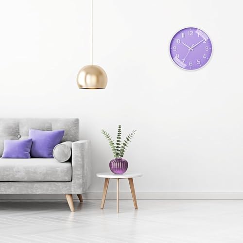 Image of Rylan Plastic Digital Wall Clock 12 inch Silent Quartz Decorative Non-Ticking Classic Clock Battery Operated Round Easy to Read for Room /Home /Kitchen /Bedroom /Office /School (Light Purple)'