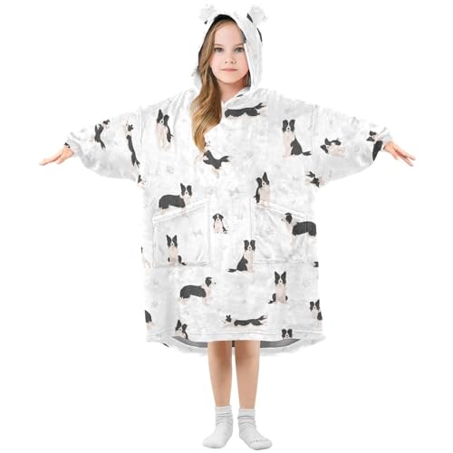 Sletend Wearable Blanket Hoodie Border Collie Dog Hoodie Blankets Sweatshirt for Girls Boy Super Soft Warm Cozy Oversized Blanket Hoodie with Pocket,Large