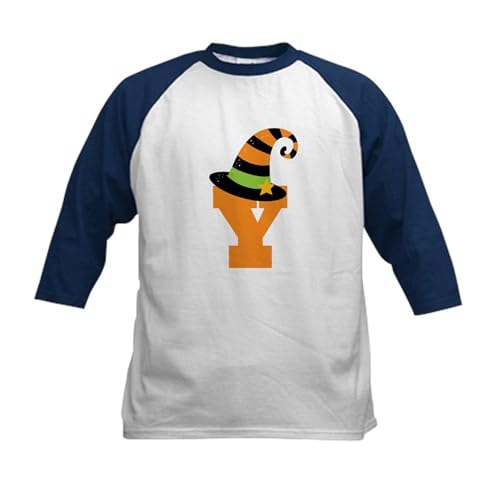 CafePress Halloween Letter Y Witch Monogram Kids Baseball Je Kids Cotton Baseball Jersey, 3/4 Raglan Sleeve Shirt Navy/White