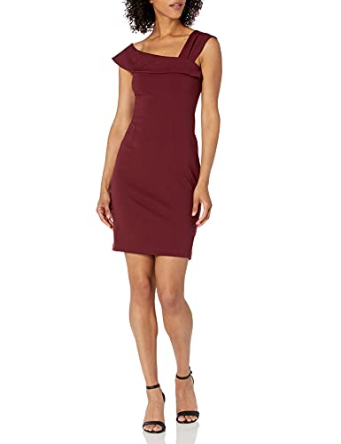 Lark & Ro Women's Asymmetrical Flounce Neckline Sheath Dress, Deep Wine, 2