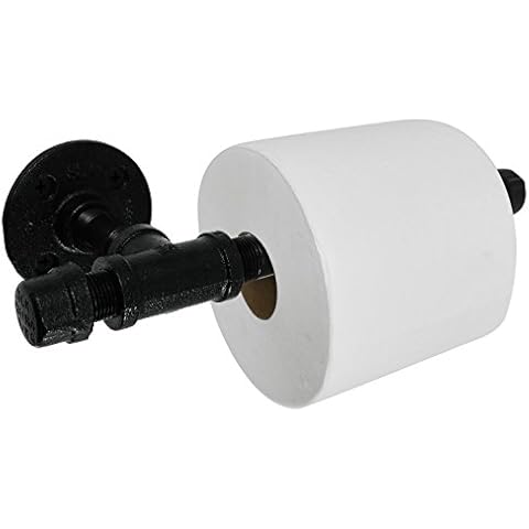 LDR 172 5711BK Industrial Pipe Décor Toilet Paper Holder Set (Mounting Hardware Included) Electroplated Black Finish Cover