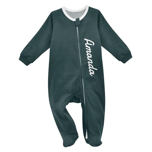 Custom Emerald Green Baby Newborn One-Piece Pajamas Cotton Infant Footed Pjs for Girls Boys,3M