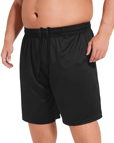BOOJO Men's Athletic Gym Shorts - Quick Dry Black Basketball Big and Tall Shorts with Pockets for Workout Running