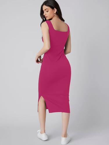 Image of Aahwan Royal Solid Bodycon Square Neck Midi Side Split Thigh Dress for Women's & Girl's