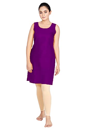 Image of Women's Cotton Long Camisole for Kurti /Suit Slip /Long Inner /Samij for Women Sameej /Knee Length Inner Wear /Sameez /Kurti Slip /Round Neck /Invisible