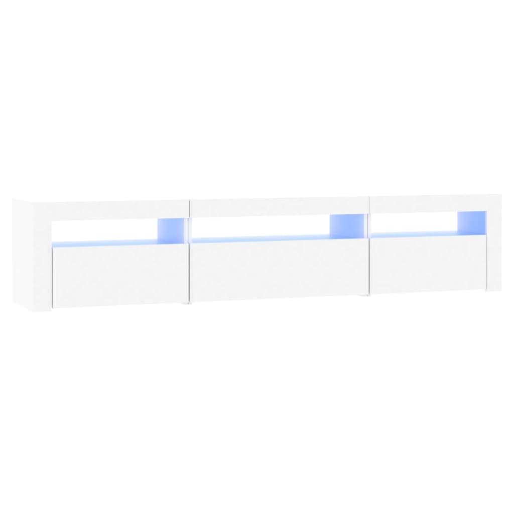 Meuble TV Blanc Avec éclairage LED RGB - 160x35x40 Cm - En Panneau De Bois - Pour Rangement Console, Déco Salon