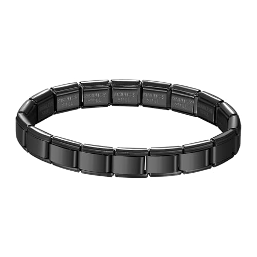 JewelryWe Pulsera con Dijes Italianos： Negro Pulsera de Cadena de Acero Inoxidable con Dije Modular Extraíble - Para Uso Diario Colecciones Regalo