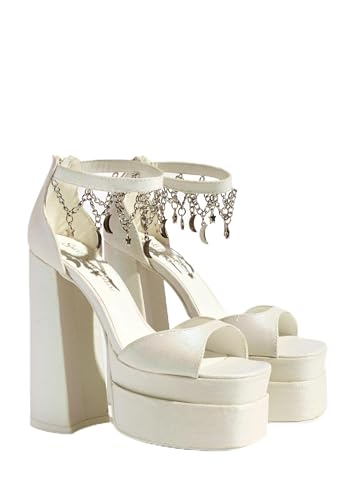 Sparkl Fairy Couture Women’s High Chunky Platform Sole Open Toe Ankle Strap Samantha Glitter Heels White Glitter
