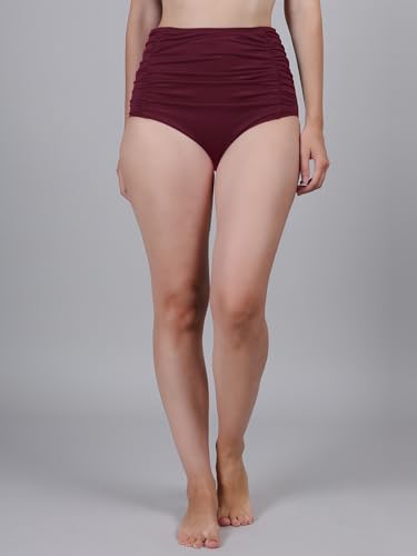Image of High Waisted Swimsuit Bottom Tummy Control Ruched Bikini Bottom Vintage Bathing Swim Shorts for Women