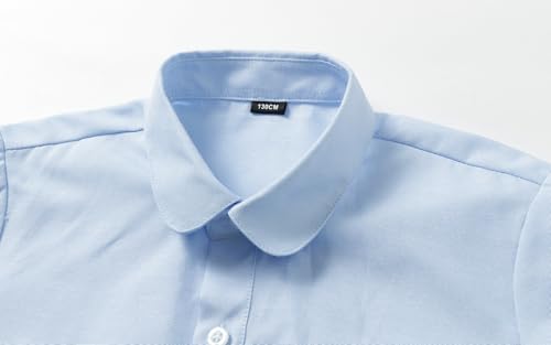 Boys Girls Short Sleeve Button Down Shirt Square Crew Neck Blue Oxford Shirts 5T-16Y3