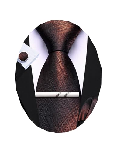 Image of Barry.Wang Striped Men Ties Set Silk Necktie Handkerchief Cufflinks