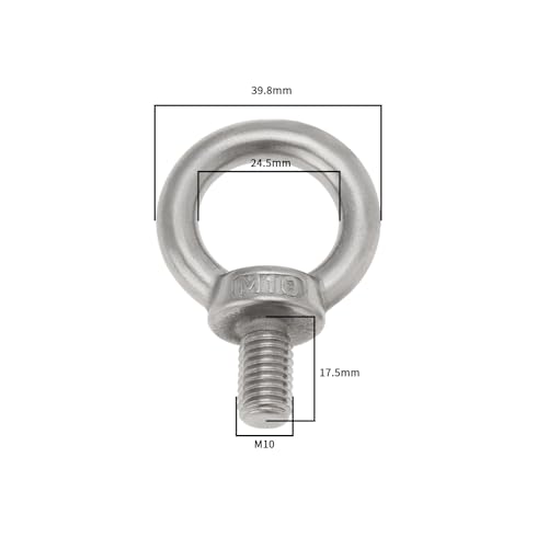 Image of OTOTEC 4 Sets M10 Lifting Eye Bolts with M10 Lock Nuts 304 Stainless Steel Eye Bolt for Mechanical Equipment Electric Power Marine Transportation