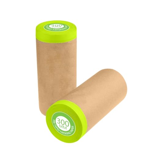 Image of Pre-Taped Masking Paper for Painting - 6 /12 Inch x 50 Ft Painters Paper Roll - Paint Masking Paper for Auto Body, Cars, Frames (2 Rolls)