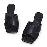 Women’s Square Open Toe Flat Sandals Backless Slip On Slides Cross Band Summer Slippers Black Size 8