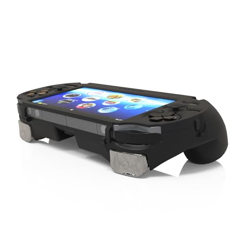 Image of Hand Grip Handle for psv1000 ps vita, Protective Case, L2r2 is Used to Click on The Back of The PSV.Gift of Raised Button Stickers, Tempered Film, Joystick Cap. (Skin Like Coating Black)