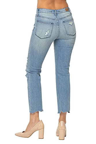 Judy Blue Women's Mid-Rise Destroyed Tinted Wash Cropped Straight-Leg Jeans 885123