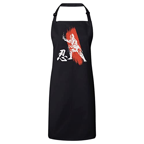 Tablier noir Ninja manga japonais en coton premium pour la cuisine