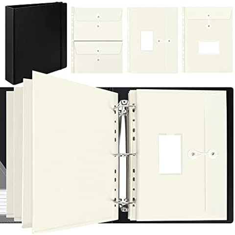 Uquelic File Organiser A4 Ring Binder 3-D Ring - File Folder with 10 Expandable Plastic Punched Pockets, Popper Wallets with Labels, Large Paperwork Storage Organiser for Home Office - Black Cover