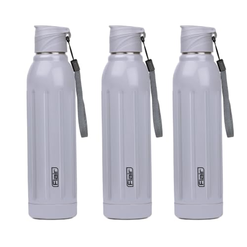 Image of FLAIR Arrow 900 Stainless Steel Water Bottle Set of 3 (650 ml Each), Grey, Hot & Cold, Leakproof, BPA-Free, ISI Certified, Stainless Steel Bottle for Office, Gym, Travel, Trekking & Outdoor Sports