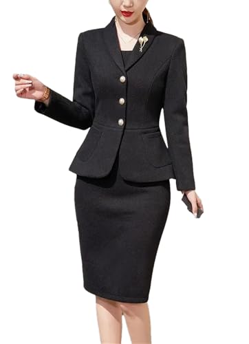 Women Fashion Office Lady Long Sleeve Double Breasted Blazer Skirt Suits Chic Notched Collar Slim Fit Skirt Suits