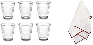 Duralex Picardie Drinking Glasses Set of 6 - Tempered Glass Tumblers with Microfiber Polishing Cloth Classic Design, Easy ...