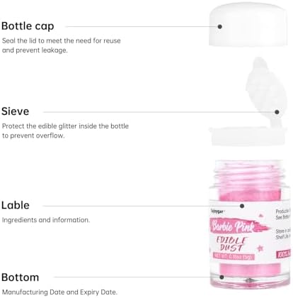 Sujoygar Pink Edible Glitter for Drinks, 5g Food Grade Drink Glitter, Luster Dust Edible for Cakes Cocktails Drinks Chocolate Strawberries, Valentine Wedding Girls Party Food Decoration