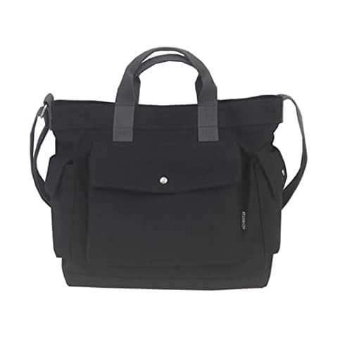 Canvas Totes Bag Messenger Shoulder Bag for Men Women Crossbody Hobo Bag Laptop Tote Bag Casual Waterproof Beach Bag Ladies Girls Casual Shopping Bag for Work School College Daily Use (L, BLACK) Cover