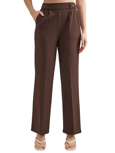 Image of Tokyo Talkies Wide Leg Relaxed fit Korean Pants |Ultra Soft|High Rise Pleated Trousers |Workwear|Formal All Day wear