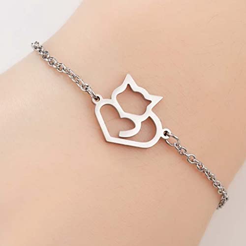 Jude Jewelers Stainless Steel Cute Cat Charm Holiday Birthday Daughter Mother Link Bracelet (Silver) - Image 3