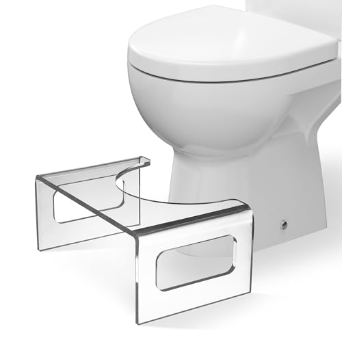 Squat Potty Toilet Foot Stool Clear Acrylic Waterfall Design 7-Inch Toilet Stool Non-Slip Toilet Step Stool with Attached Strips for Comfortable Use AZM Displays