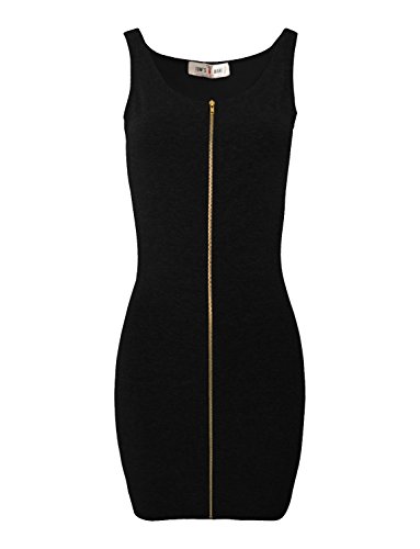 TAM WARE Women Slim Fit Zip Up Bodycon Mini Dress TWCWD079-BLACK-US M
