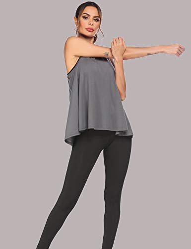 Womens Loose Fitting Tanks for Working Out Cotton Racerback Exercise Gym Long Active Tops Gray XX-Large - Thumbnail 5