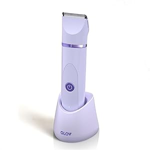 OLOV Electric Body Hair Trimmer – Groin Trimmer for Men – Bikini Trimmer Women – Wet/Dry Shaver Groomer, Replaceable Ceramic Blade Heads, USB Recharge Dock, Waterproof Hygiene Razor,Purple