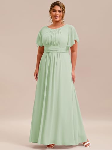 Image of Ever-Pretty Plus Elegant Formal Dresses for Curvy Women Round Neck Short Sleeves Chiffon Bridesmaid Mother of The Bride Dress