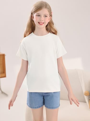 Image of Girls Summer Short Sleeve T Shirts Kids Basic Tees Crewneck Tops 5-14 Years