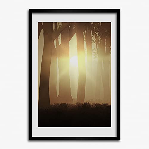Affiche moderne peinture forêt dans la brume avec cadre 50x70