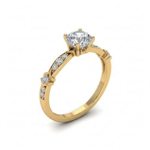 Image of Choose Your Gemstone Petite Pave Diamond CZ Engagement Ring Yellow Gold Plated Round Shape Petite Engagement Rings Minimal Modern Design Birthday Gift Wedding Gift US Size 4 to 12