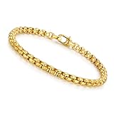 VNOX Box Chain Bracelet for Men Women - Simple Metal Mens Bracelets Square Rolo Link Round Box Chain Gold Plated Stainless Steel Bracelets Jewelry Gifts for Boyfriend,8.3 Inches
