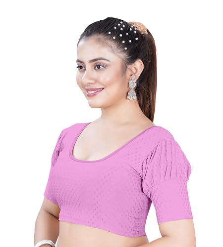 Image of Women's Black Embroidered Crop Top with Short Puff Sleeves, Scoop Neck