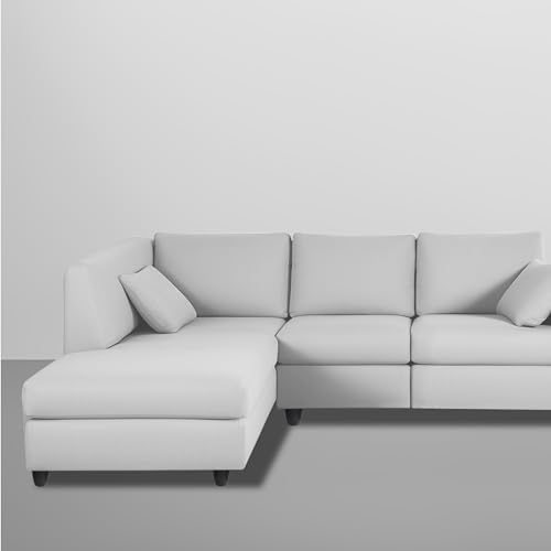 Image of Florian LHS 4 Seater L Shape Sofa Set for Living Room (Grey Fabric) Premium Fabric Sofa