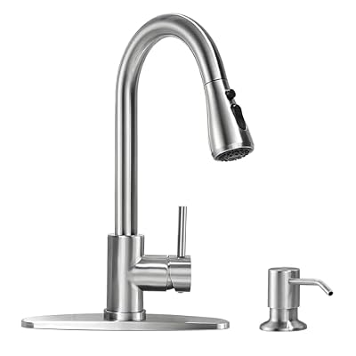 VFAUOSI RV Bath Faucets, Shower Faucet with Soap Dispenser for RV Sink, 3-Mode Kitchen Sink Faucet with Pull Down Sprayer Stainless Steel Single Handle Brushed Nickel