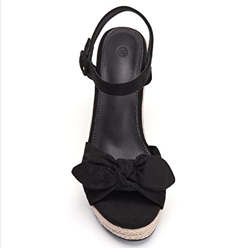Coutgo Womens Espadrilles Wedges Bow Platform Sandals Open Toe Ankle Strap Summer Dress Heels Cute Shoes 5