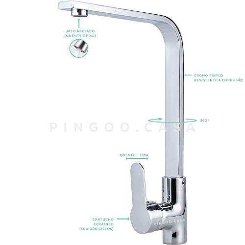 Torneira para cozinha Gourmet Misturador Monocomando Tapajós Pingoo.casa - Cromado