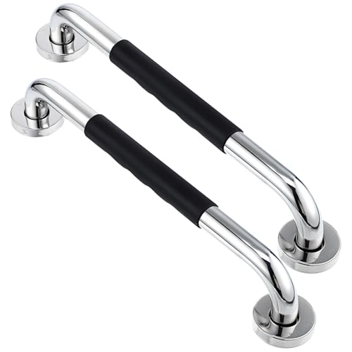 PACKOVE 2個 不??製滑り止めシリコングリップ付き浴室手すり 取り付け簡単 バリア対応 縦横兼用シャワーハンドル 高齢者転倒防止用浴槽