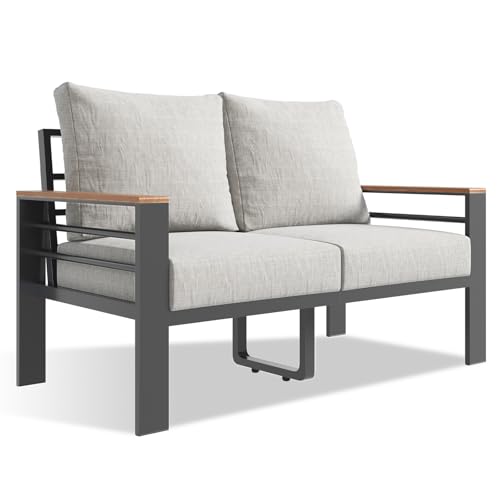 Image of Aoxun Aluminum Patio Furniture Set 2 Seats, Oversized Outdoor Sectional with Washable Thick Cushions, Coffee Table, Patio Conversation Sets for Porch, Balcony, Deck